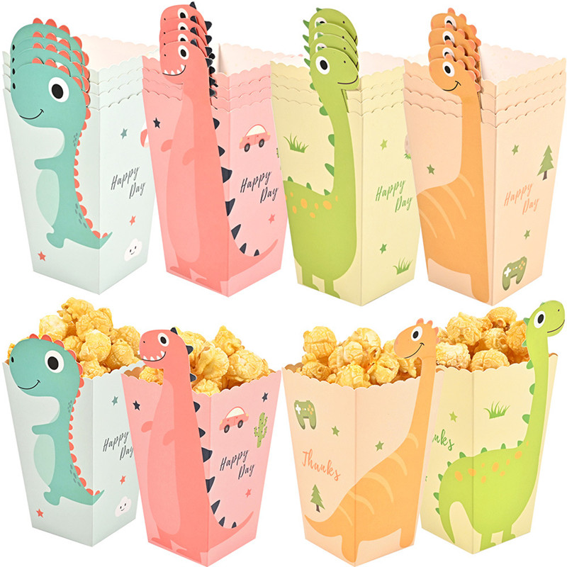 Science Of Happiness - 4 ชิ้นการ์ตูนไดโนเสาร์กล่องไดโนเสาร์ Pop Corn Theme Happy